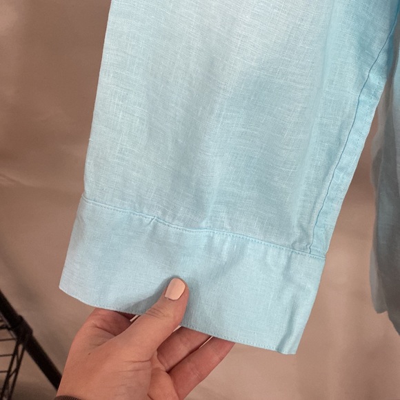 Chico’s No-Iron Linen 3/4 sleeve sheer Shirt in bright baby blue size US 10 - Picture 9 of 12